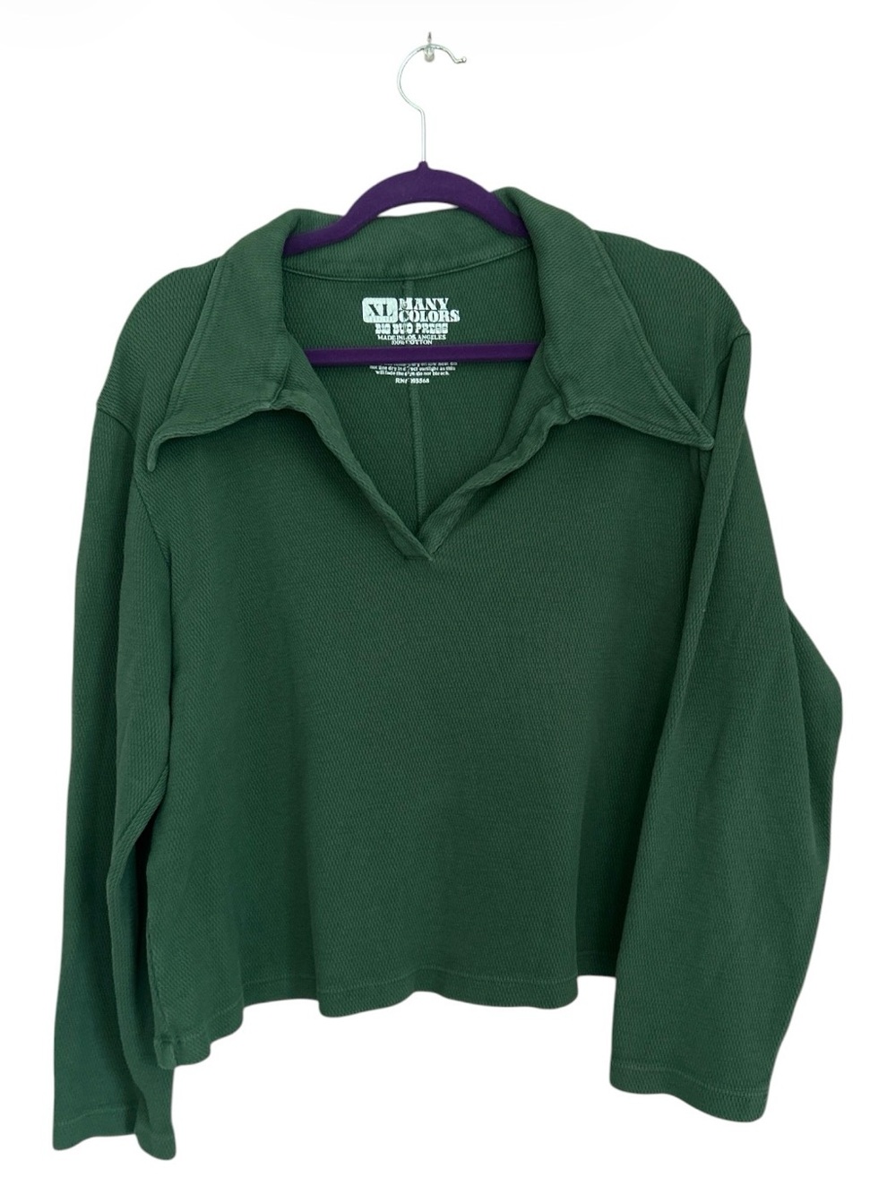 Big Bud Press Fisherman Polo Green Waffle Knit Long Sleeve Size XL